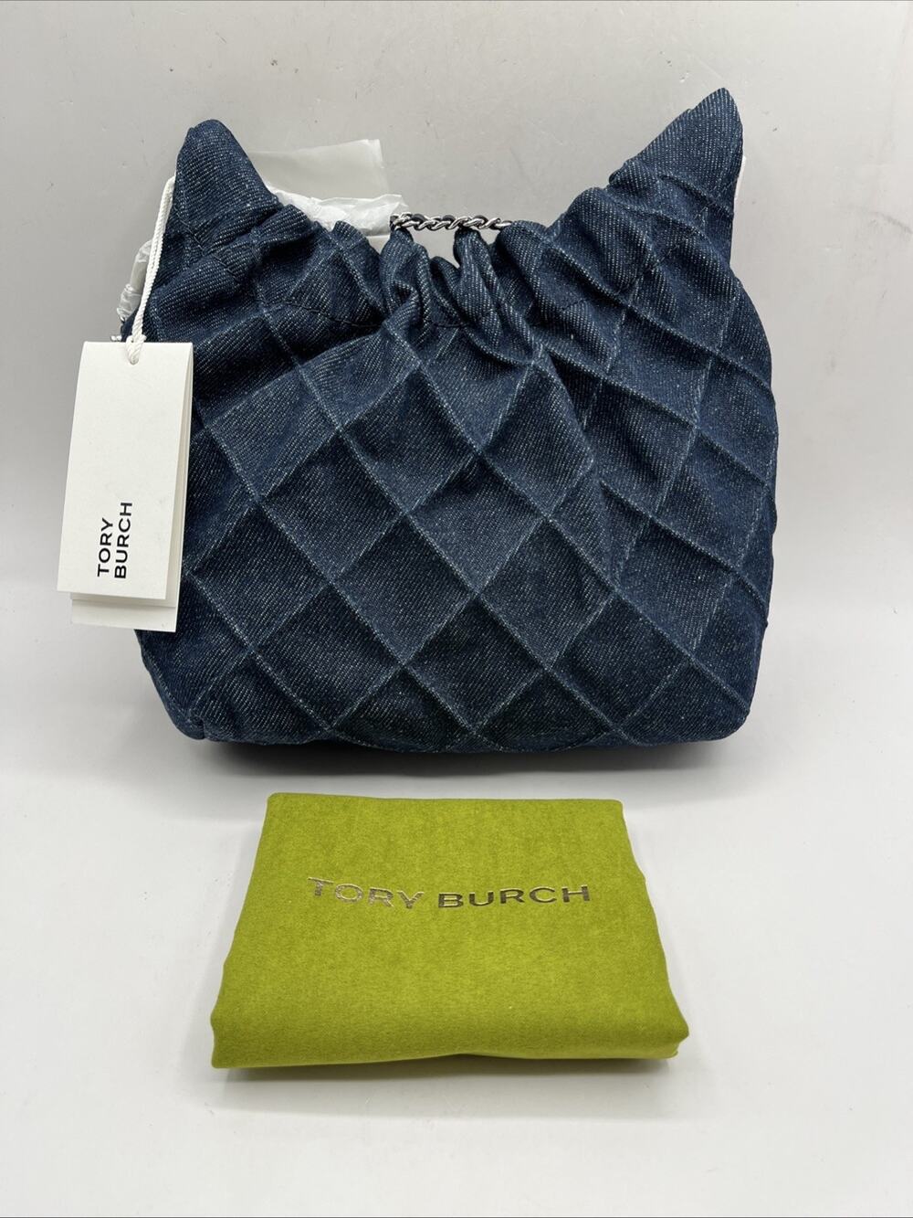 Tory Burch Fleming Blue Denim Mini Hobo Tote Shoulder Crossbody Handbag Purse
